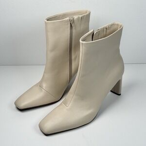 Alfani 11M Cream Ivory Terrie Square Toe Heel Zipper Ankle Boots Shoes Women‎